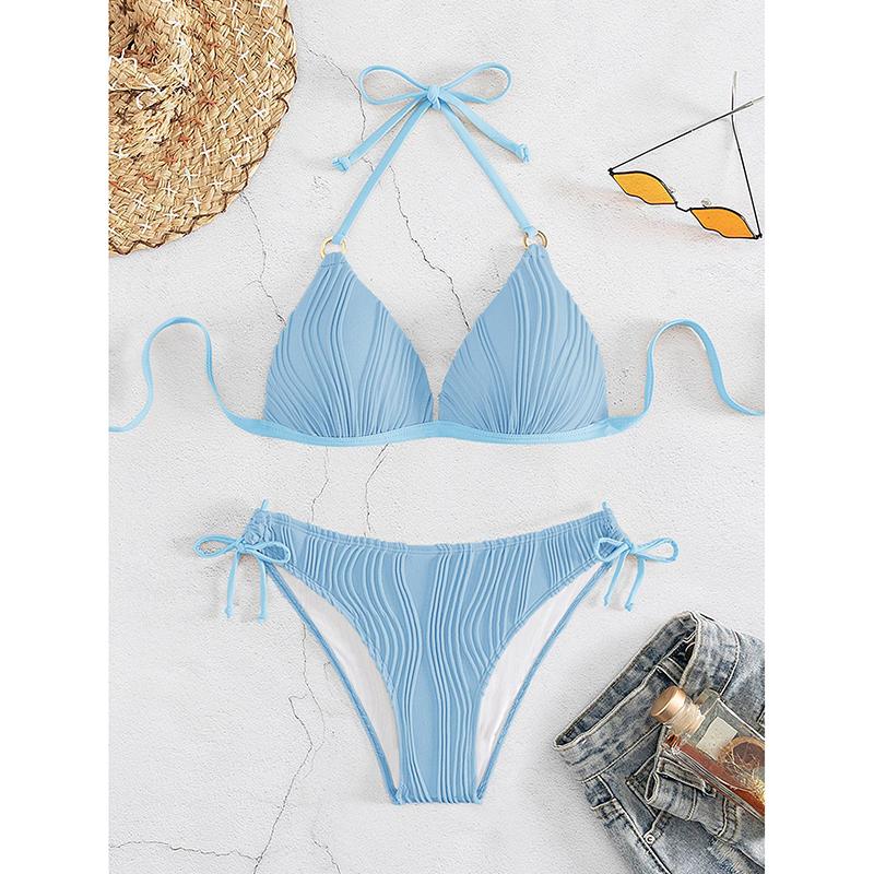 Сексуальное бикини женское однотонное на шнуровке с открытой спиной с мягкими чашками микро купальник пуш-ап пляжный купальник с завязками по бокам стринги
