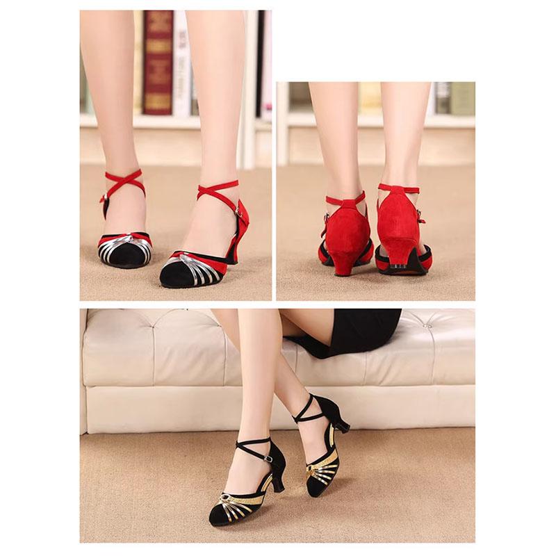 Женская обувь для латинских танцев с блестками, современная обувь для сальсы с закрытым носком на мягкой подошве, обувь для бальных танцев на каблуке 5,5 см