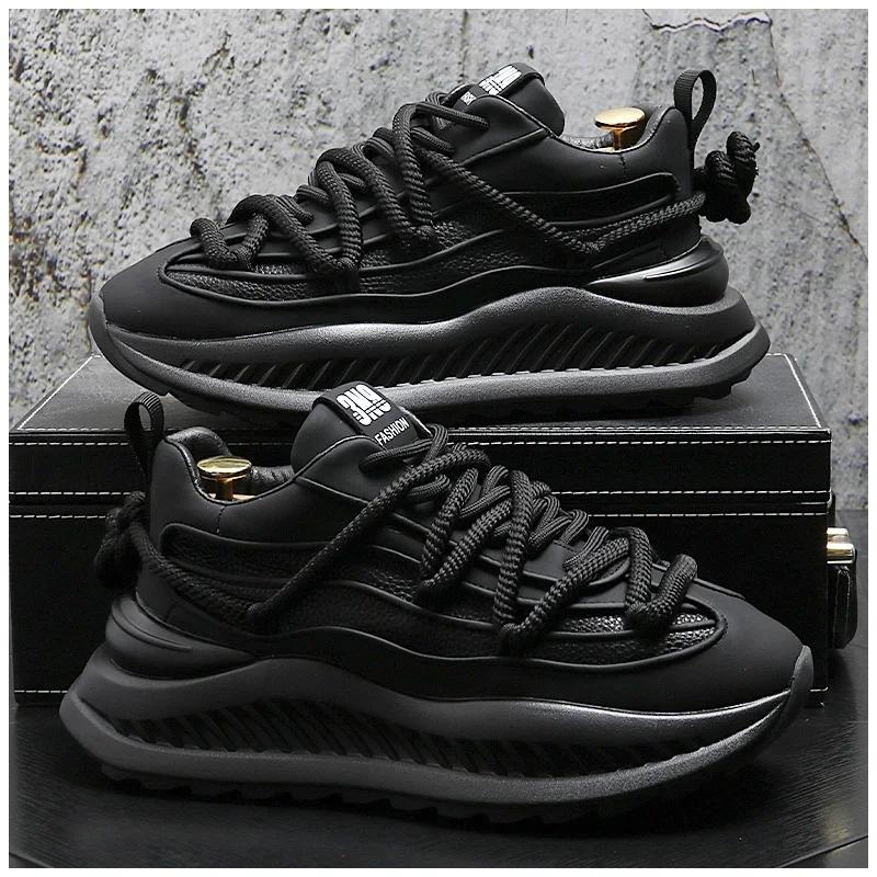 Fashion 2024 New Fashion Solid Color Chunky Heel Men Sneakers Casual Leather Platform Flat Sports Shoes Designer Shoes for Men