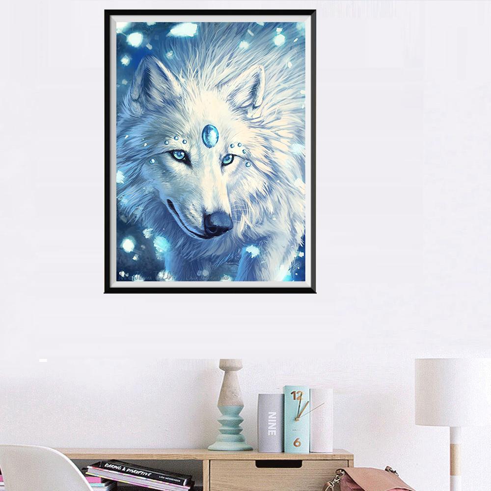 5D Diamond Painting Cross Stitch White Wolf Diamond Embroidery Animal Diamond Mosaic Kit Winter Landscape Artist Home Decoration