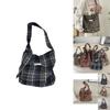 Trendy Checkered Wool And Canvas Shoulder Bag For Daily Casual Outfits