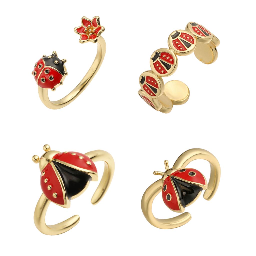 Регулируемое Открывающееся Кольцо Божьи Коровки Разноцветная Капельная Эмаль Детали Легкая Медная Бижутерия Для Женщин Девушек Модные Аксессуары