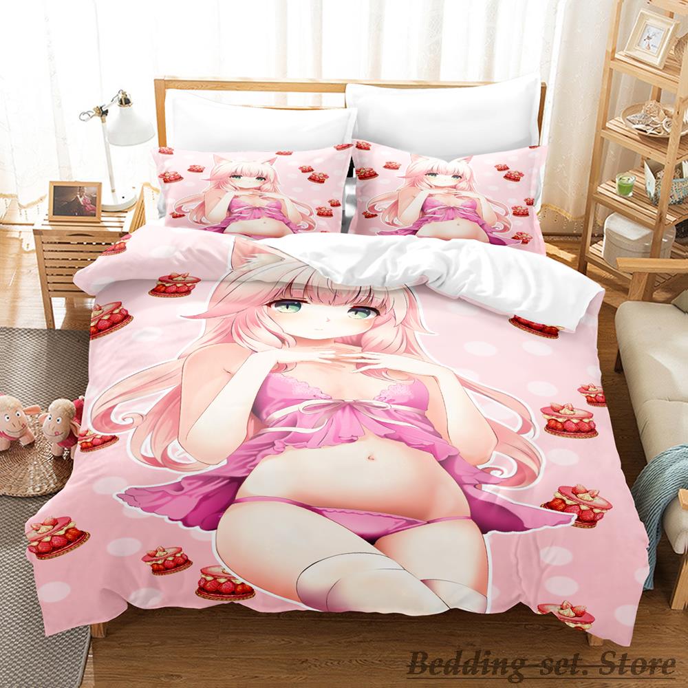 Каваий комплект постельного белья Nekopara Односпальный Полуторный Двуспальный Кинг-сайз Комплект для кровати Взрослый Детский Спальня Комплекты пододеяльников Аниме Parure De Lit Bed