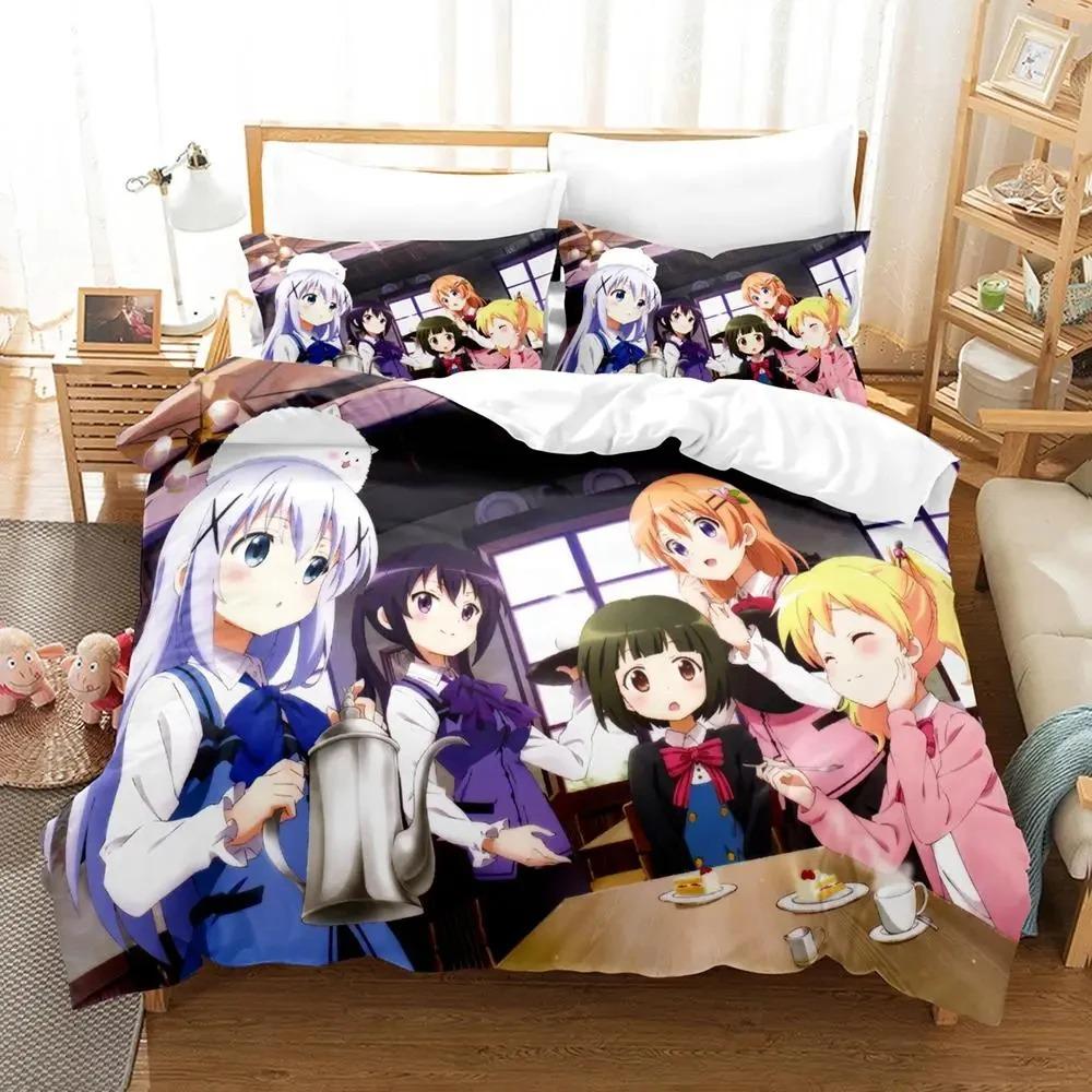 Anime Is The Order A Rabbit Comfortable Duvet Quilt Cover Pillowcase Bedding Set Children Bedroom Decoration Home Textile
