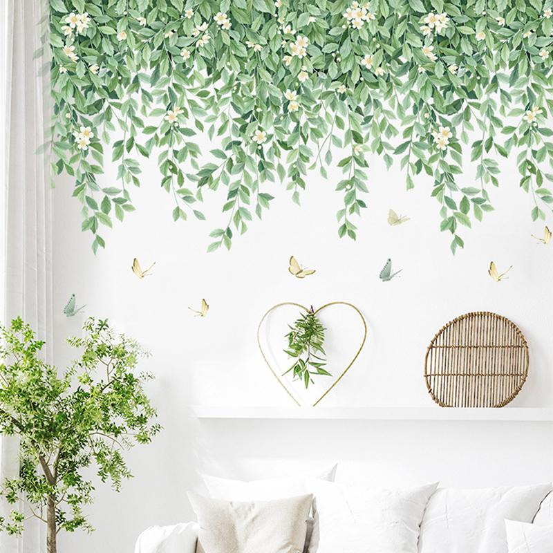 Nordic Fresh Plant Wall Stickers Top Corner Line Green Plant Daisy Wallpaper Living Room Bedroom Background Decor Wall Stickers