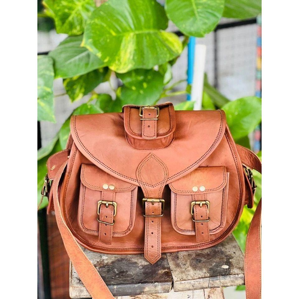 Leather Messenger Bag Goat Satchel Brown Shoulder Real Women's New Genuine