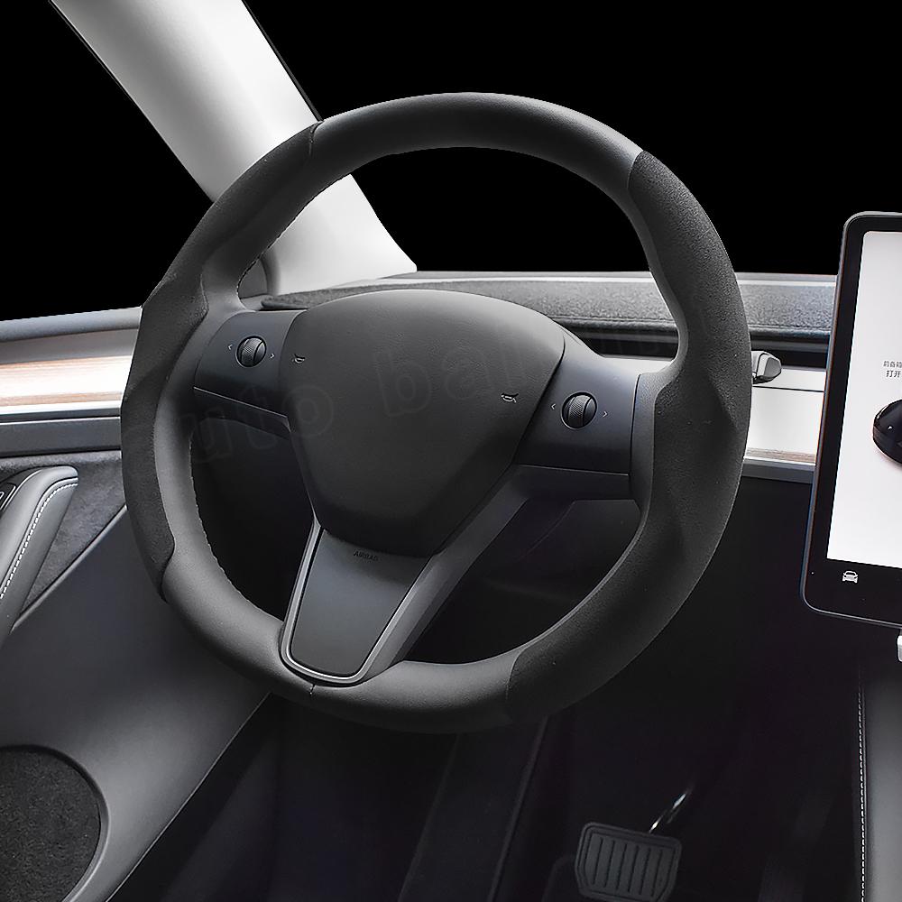 Tesla Suede Steering Wheel Cover All Season Universal Interior Tuning Accessories For Tesla Model 3 Y 2023 2022 -