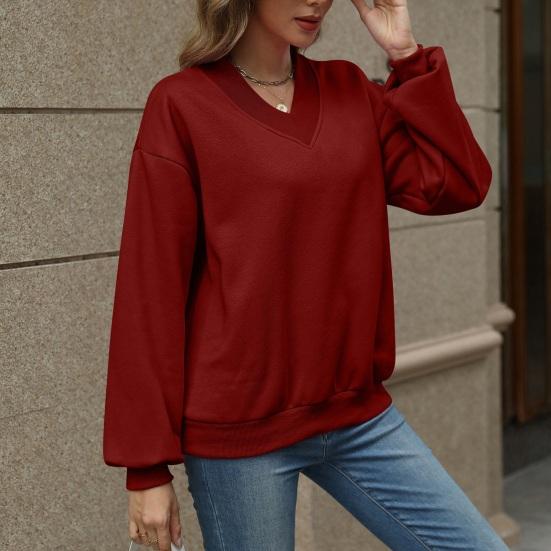 Women's V Neck Oversized Sweatshirts Fleece Long Sleeve Pullover Top