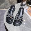 Thick Sole Rhinestone Slippers Women's Wedge Sandals Outdoor 2024 Summer Shoes Fashion Platform High Heel Female Slides