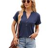 Летние новые однотонные свободные повседневные блузки с V-образным вырезом на пуговицах для женщин, элегантные модные женские рубашки с коротким рукавом, простые винтажные облегающие женские блузки 26538