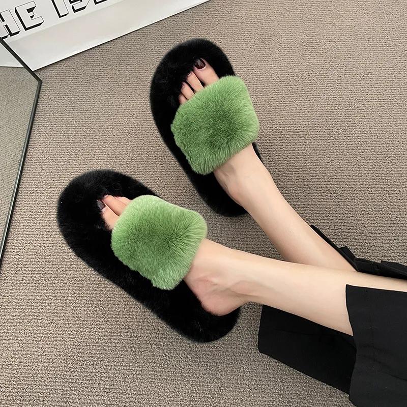 Женские пушистые тапочки, модные осенне-зимние пушистые тапочки, женские домашние мягкие, толстые, однотонные, удобные, хлопковые тапочки