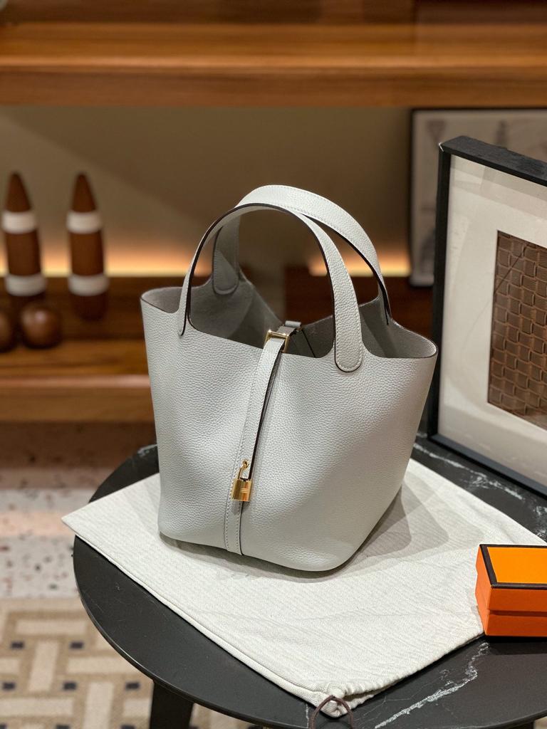 Picotin22 Half-Handmade Cowhide Strap Weave Top Handle Tote Bag For Women