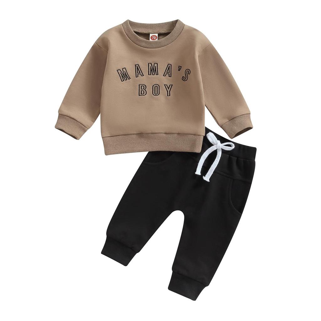 Baby Boy 2 Piece Outfits 6M 12M 18M 24M 3Y Letter Embroidery Long Sleeve Sweatshirt and Elastic Pants for Toddler Fall Tracksuit