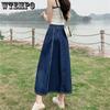 WTEMPO Женские джинсовые юбки трапециевидной формы, уличная одежда, свободная повседневная летняя летняя корейская стильная эластичная юбка с высокой талией, классическая винтажная синяя юбка