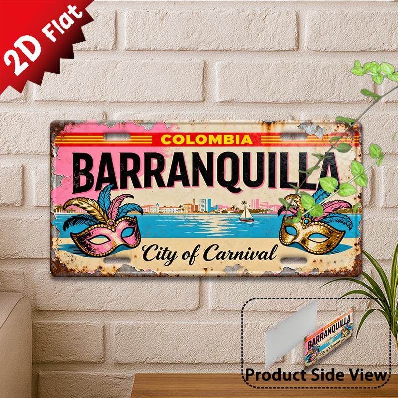 D Flatpc BARRANQUILLA Metal Sign Outdoor Wall Art ( ) Retro Metal Sign Festival City Decor for Man Cave Decor