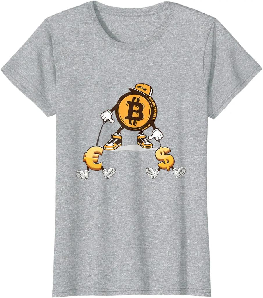 Биткоин Доллар Евро Поводок для собаки Монета Деньги Криптовалюта Футболка. Хлопковая мужская футболка премиум-класса с коротким рукавом и круглым вырезом, новинка S-3XL