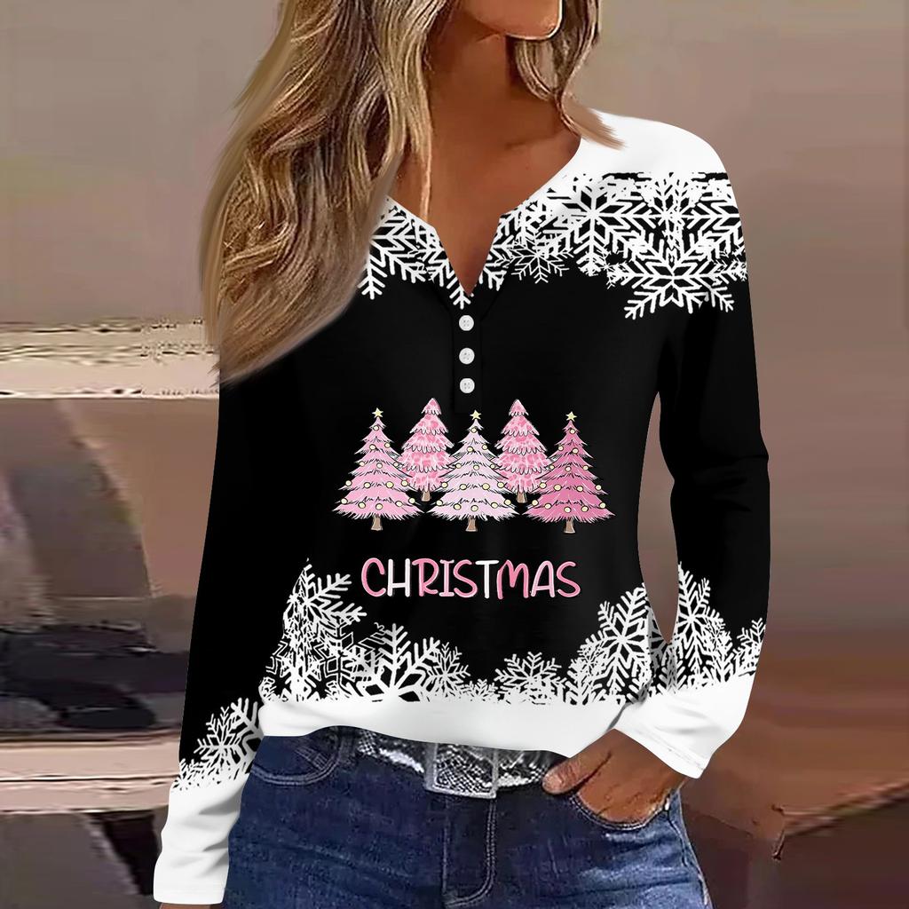 Жен. Футболка Футболка Пуговицы Цветочный принт Длинный рукав Повседневные Выходные Мода Классический Классический V-образный вырез Обычный Топ