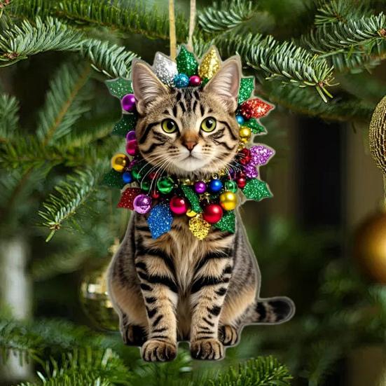 Милый Кот Подвеска-шарм для зеркала заднего вида автомобиля Плоский 2D акриловый котенок Рождественское украшение для елки Подвеска для интерьера автомобиля на Рождество для дома, окна, рюкзака