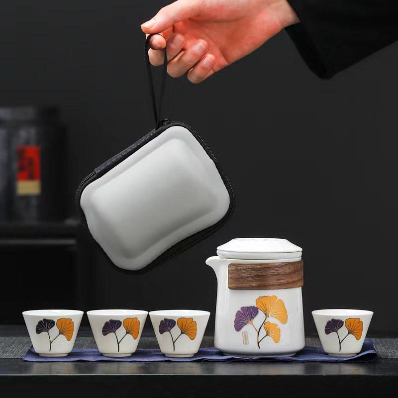 Белый фарфоровый дорожный портативный чайный сервиз керамическая гайвань чайная чашка набор быстрой чашки бытовой чайник и набор чашек китайская чайная утварь