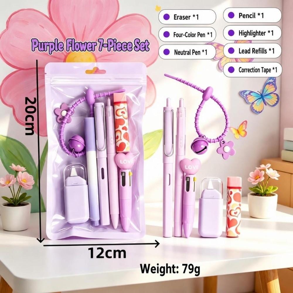 7-in-1 Flower Stationery Set Multi Color Pen Gift Set Kawaii 7 in 1 Pen Set School Supplies