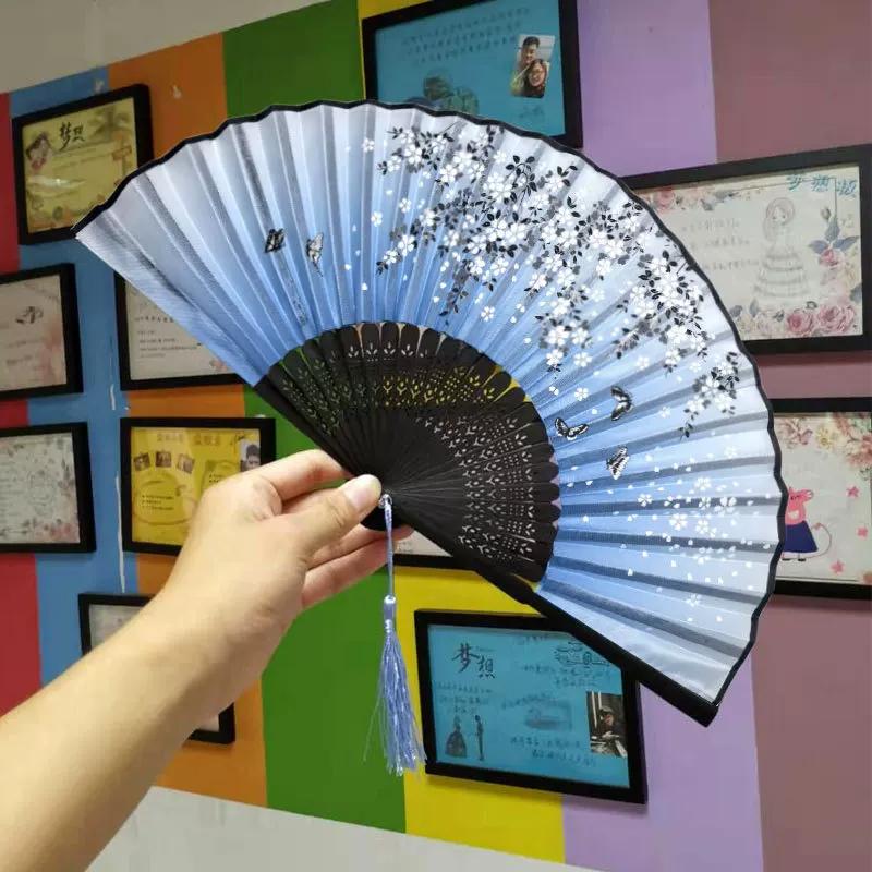 Chinese Style Folding Fan for Men, Portable, Retro Style, Classical, Traditional Hanfu, Black and Green, Bamboo Design