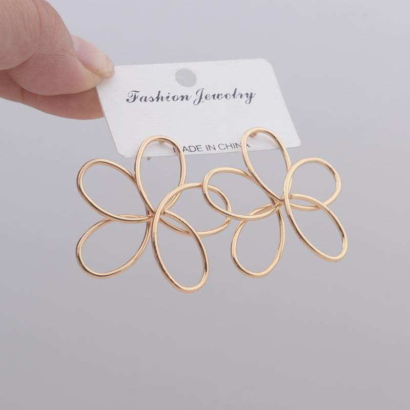 Exaggerated Flower Dangle Earrings Hollow Big Floral Knot Design Metal Drop Earrings for Women Punk Personality Jewelry