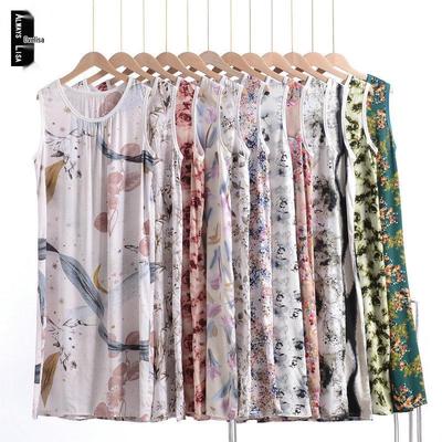 Женское летнее платье-пижама без рукавов из вискозы и хлопка больших размеров