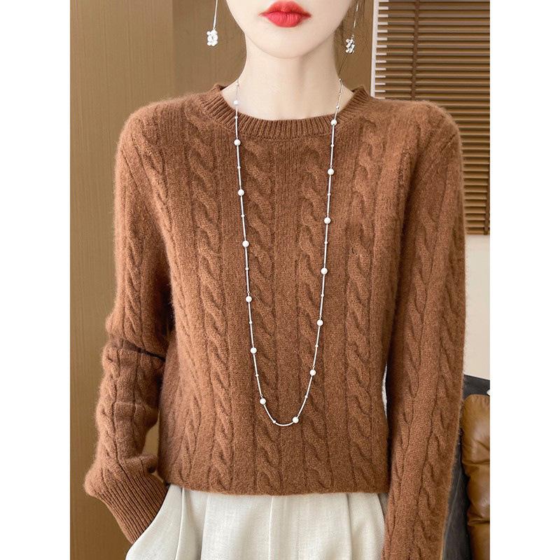 Женский свитер из 100% чистой шерсти, круглый вырез, утолщенный, мягкий пуловер - универсальная мода для осени и зимы