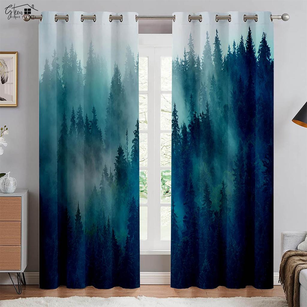 Лесные 3D-занавески с изображением леса, пейзажа, зеленого солнца, осени, кленовых листьев, природы, жизненной силы, кармана для переноски, легко стирать, занавески