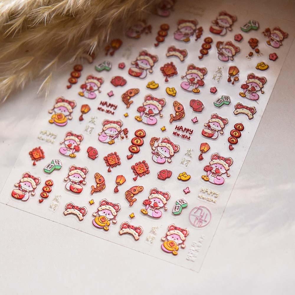 Пион Цветок Китайский Новый год Наклейка для ногтей Аксессуары для ногтей Змея Украшение для ногтей Вечеринка