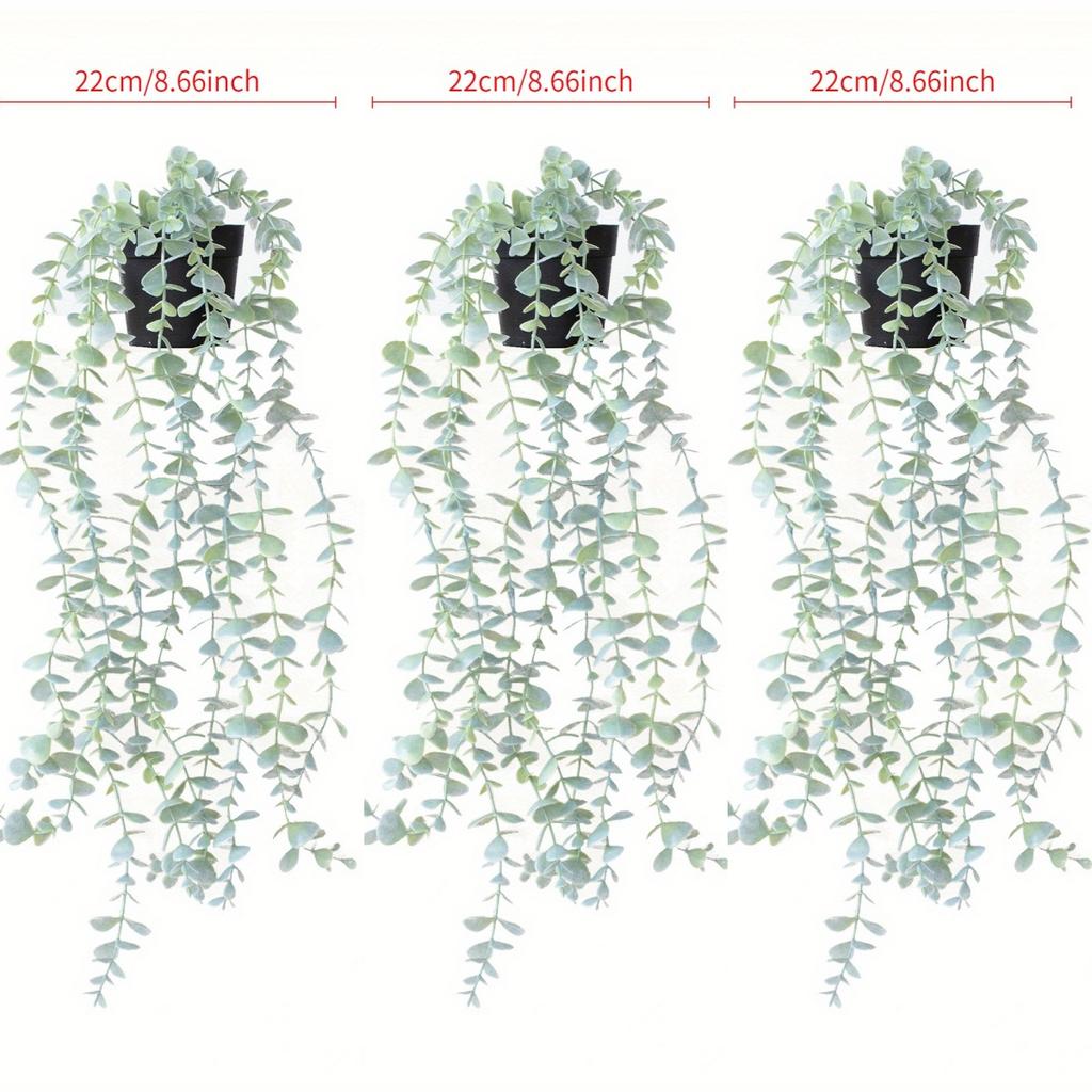 Artificial Hanging Plants Set with Small Pot Eucalyptus Leaf Vine Potted for Indoor Outdoor Wall Home Shelf Decoration