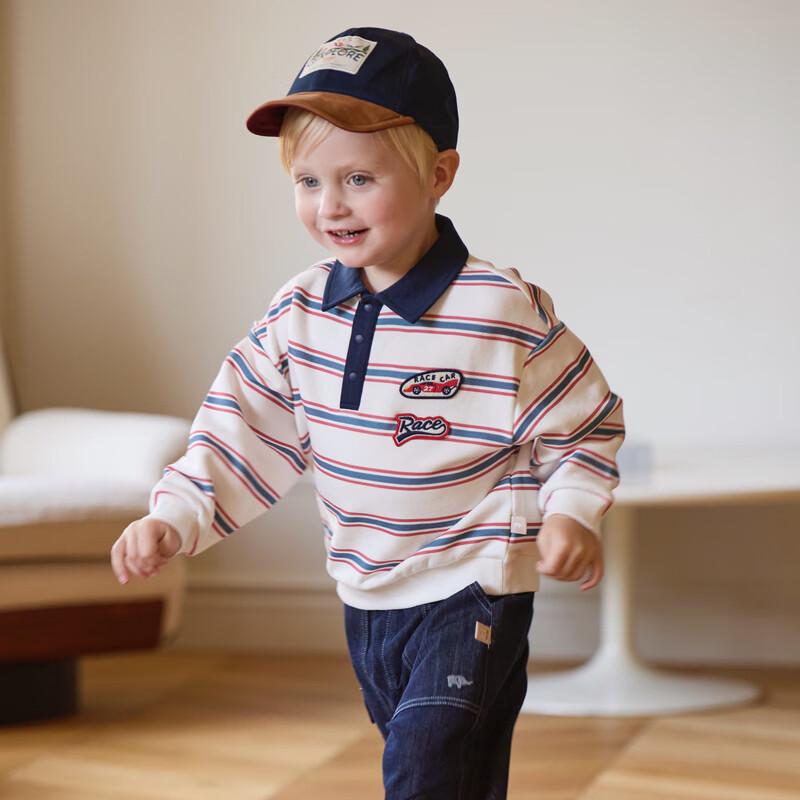 DAVE & BELLA Boy's Striped Polo Sweatshirt