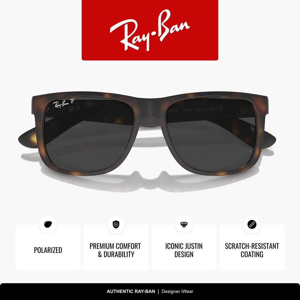 Ray-Ban Солнцезащитные очки Justin RB4165F 865/87 55 Asian Fit с поляризацией Матовый Резиновый Гавана Серые Линзы Импорт из Японии Оригинальные