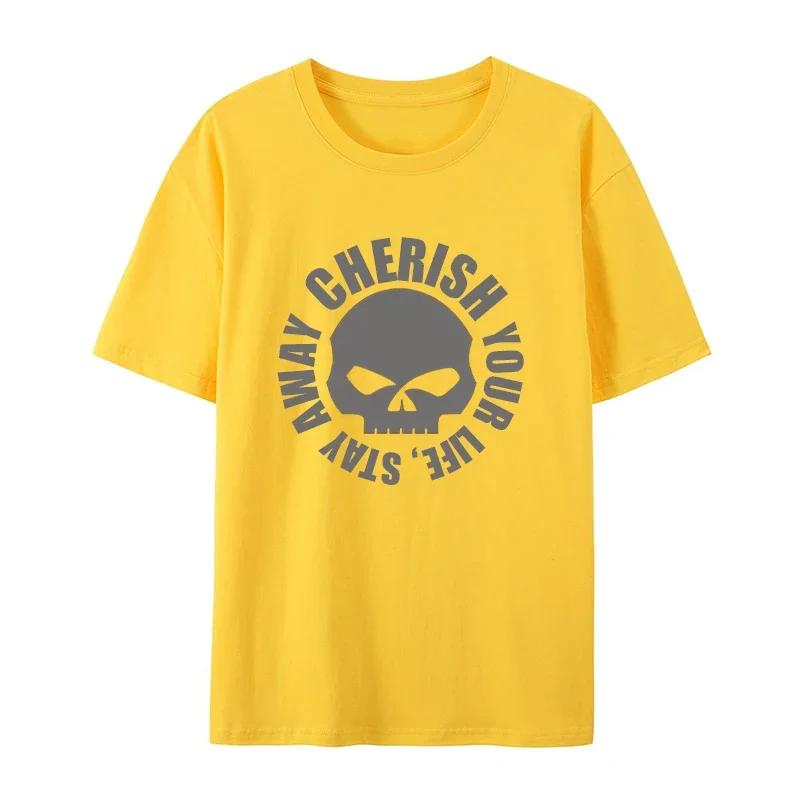 Мужская летняя футболка с принтом в виде букв и черепа, однотонная, с круглым вырезом, однотонная, модная, повседневная футболка, мужской топ