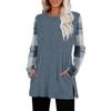 Women's Striped Printed Round-neck Long-sleeved Top With Pockets And Side Slits