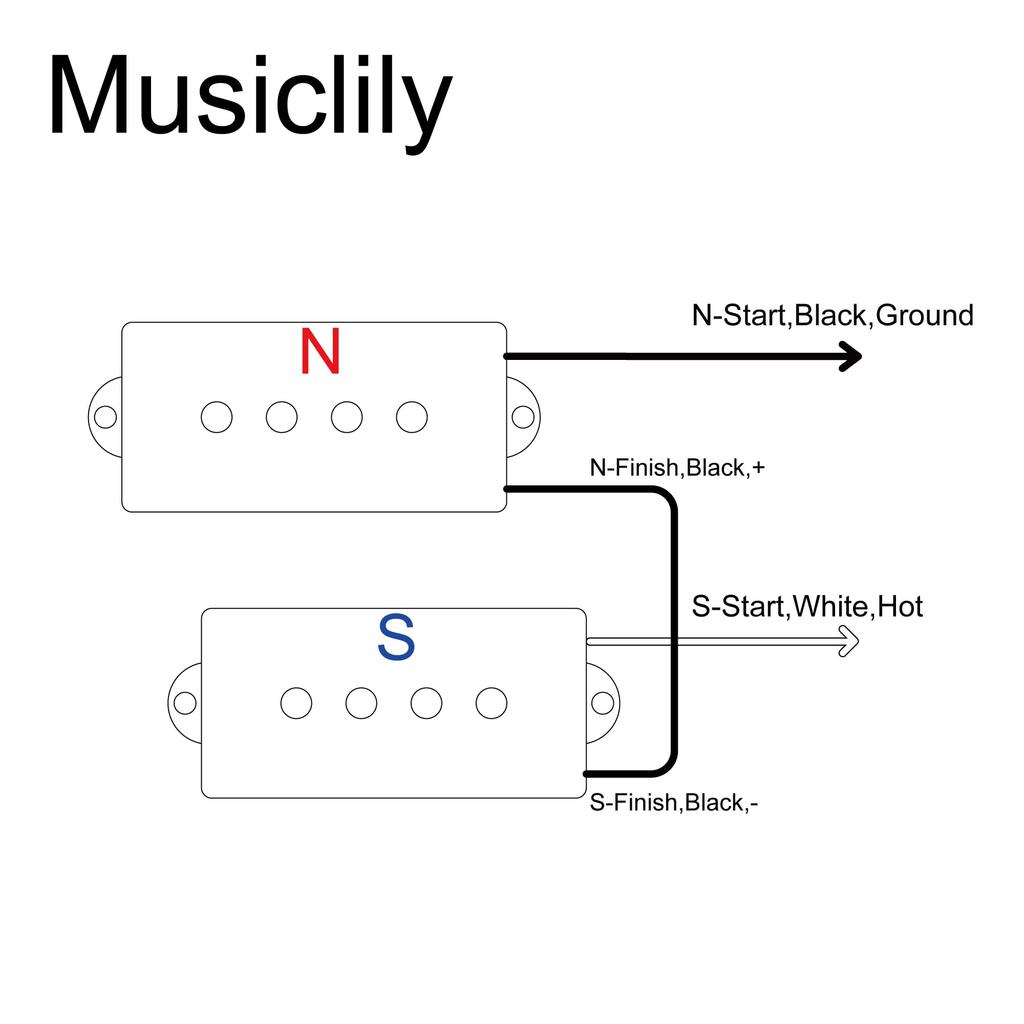 Musiclily Pro Alnico 5 Precision Bass Pickup Split for Precision Black PB-60S Set, Coil, 10.5K, 4-String Bass,