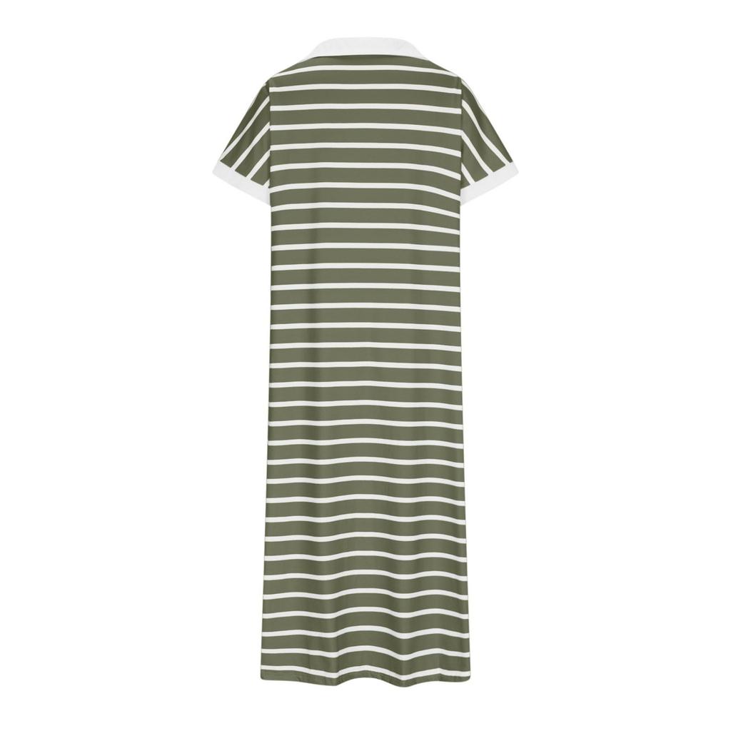 Women's Fashion V-Neck Striped Low Split Lapel Long Sleeveless Casual Dresses