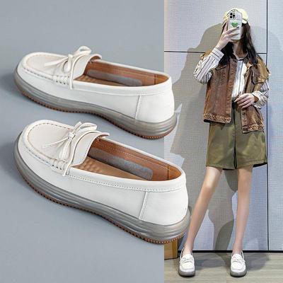 2024 Новые женские белые туфли из коровьей кожи с закрытым носком — универсальная повседневная обувь в стиле вестерн