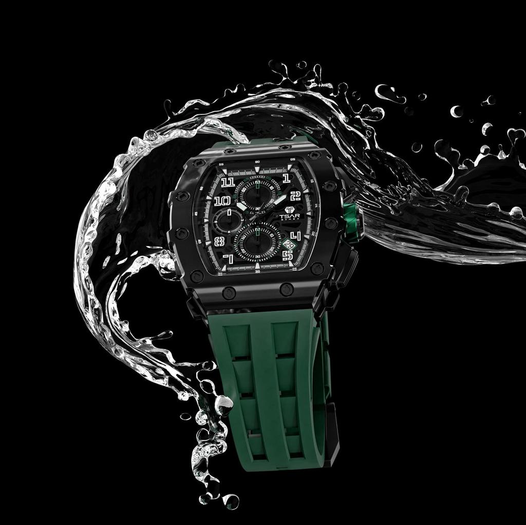 TSAR BOMBA Кварцевый Аналоговый 5 АТМ Водонепроницаемый Бочкообразный Нержавеющая Сталь Простой Большой Повседневный Спорт День Зеленый 06 Мужские Часы, Механизм, Водонепроницаемость, Форма, Корпус,