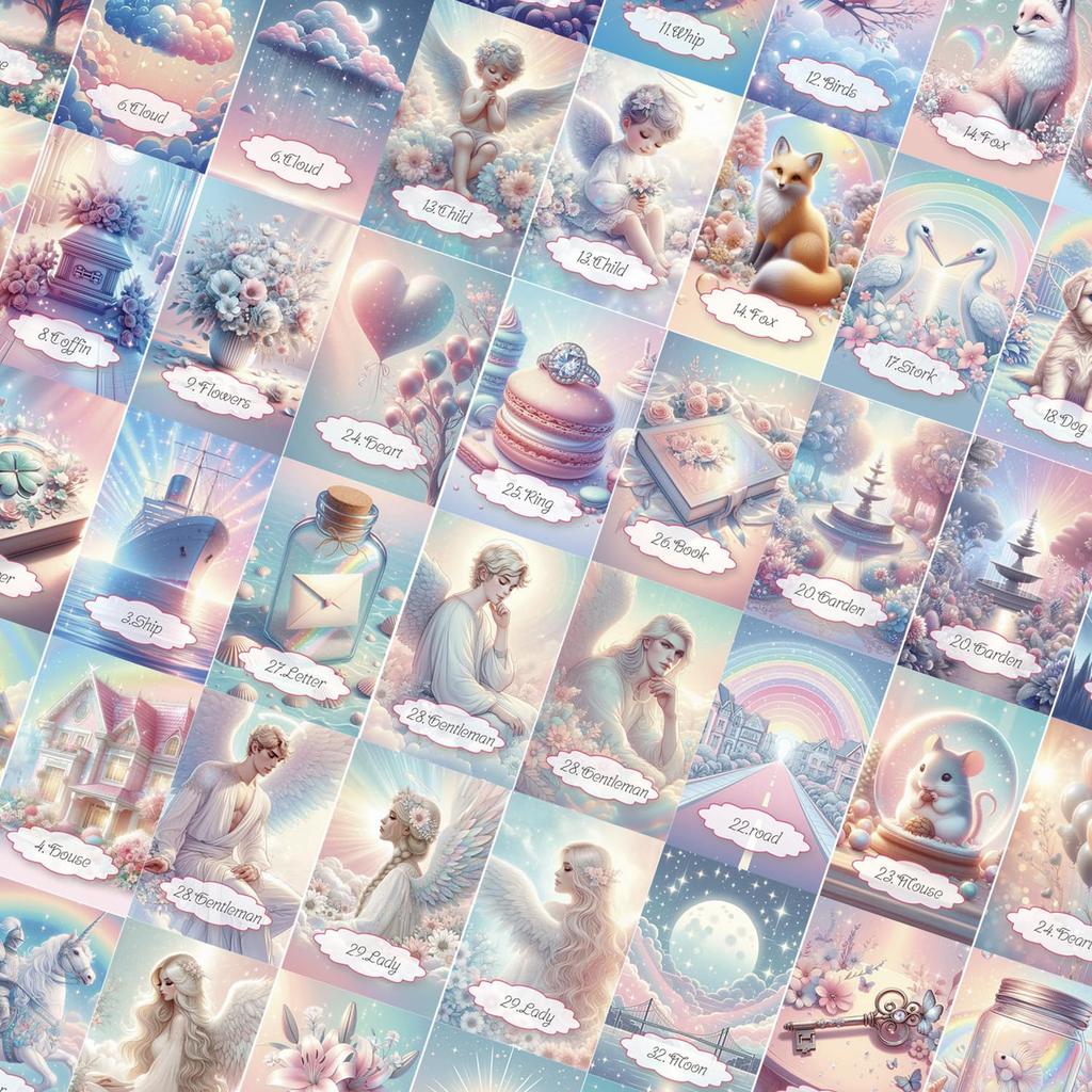 [Officially Imported, Limited Quantity] Cotton Candy Lenormand | Lenormand Cards, 47-Piece Set [Includes Drawstring Pouch] | 56 X 87mm Black Cardstock