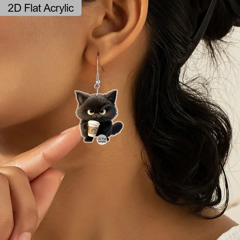 2D Flat Cute Acrylic Animal Earrings Funny Cartoon Animal Charm Earrings Halloween Mug Cat Earrings Women Creative Jewelry Gifts