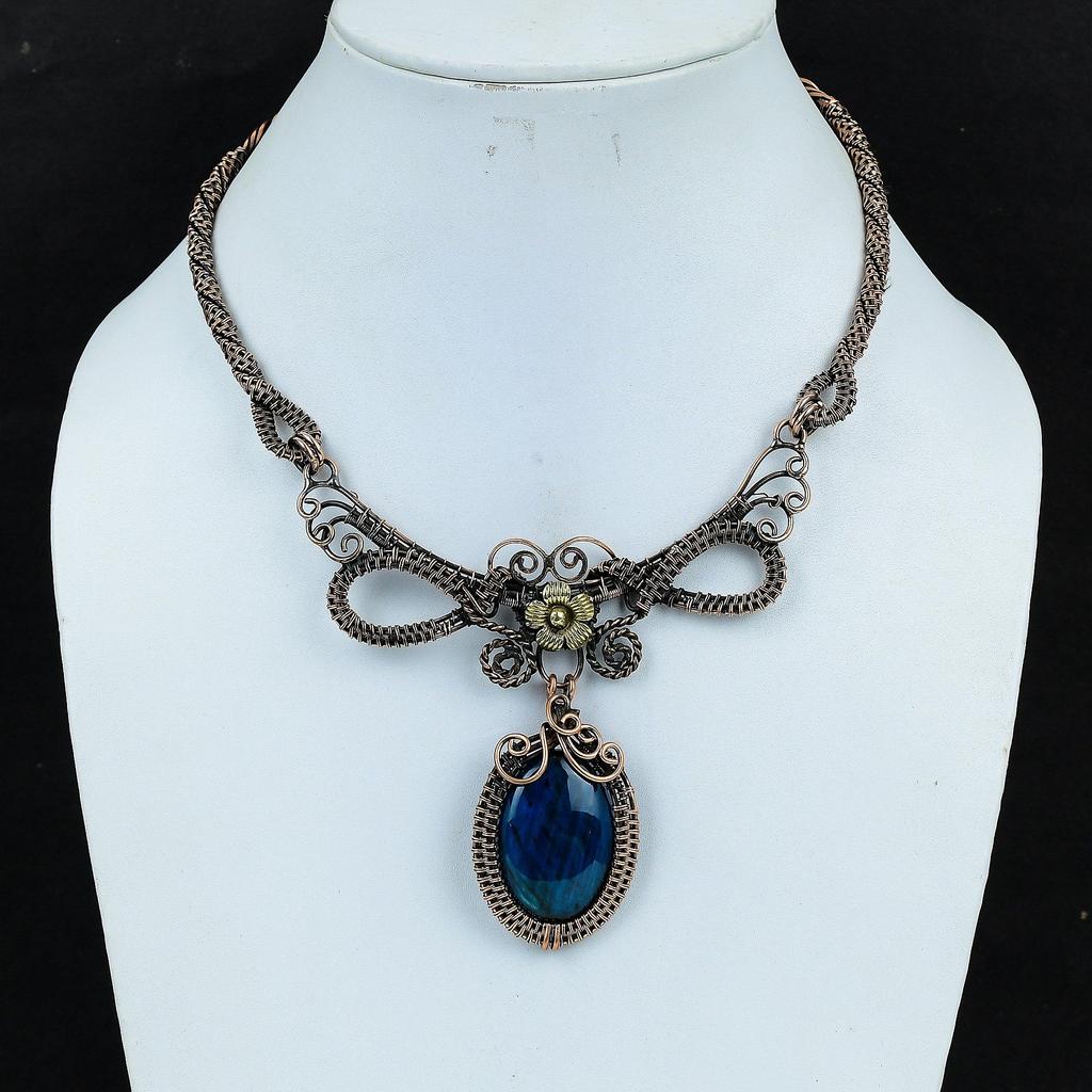 Neon Flash Labradorite Necklace Handmade Jewelry, 999 Copper Wire Wrapped Necklace Designer Gemstone Jewelry Adjustable Chain Necklace Gift For Mom
