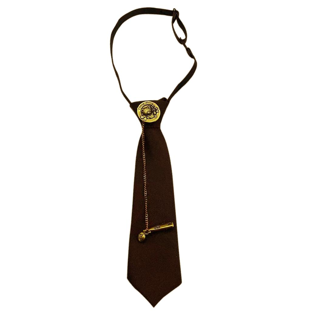 Japanese Vintage Necktie with Metal Bear Pin Chain Student Uniform Adjustable Pre Tied Neck Tie Shirt Collar Neckwear
