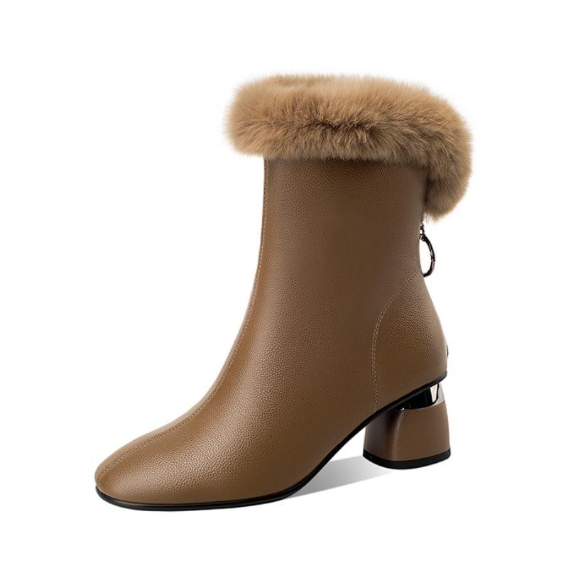 Зимние сапоги для снега, женские ботинки из овчины, толстый каблук, водонепроницаемые, нескользящие, утолщенные