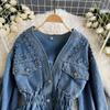 Autumn and Winter  Retro Design Sense of the New Loose Short Heavy Riveted Beads Loose Denim Jacket