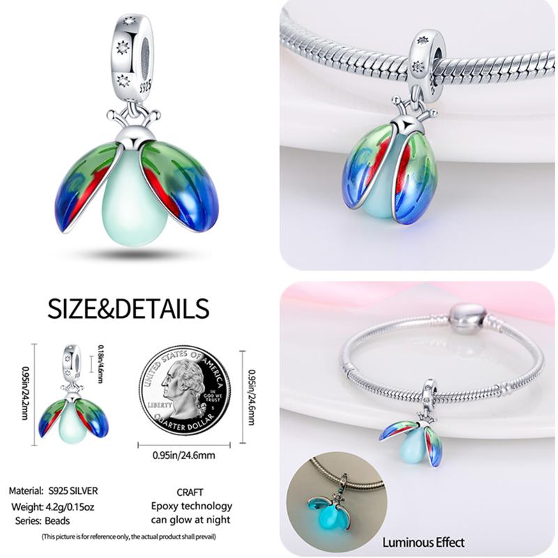 Charms Fit Diy Original Bracelet Real S925 Sterling Silver Beads Luminou Pendants Firefly Ocean Series Dangle Fine Jewelry
