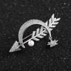 Blucome Luxury Copper Moon Arrow Shape Brooches Corsage Silver Color Star Simulated Wedding Bridal Brooch Collar Clip