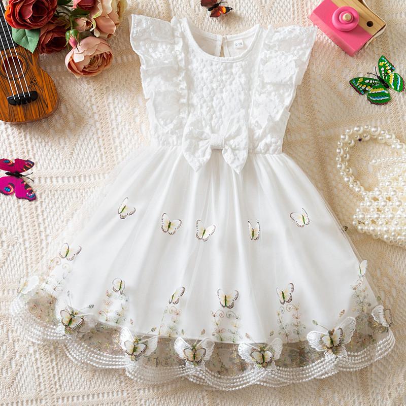 Girl Summer Princess Dress With Butterfly Mesh Fabric For Toddler Birthday Party