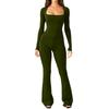 2024 Long Sleeve Square Collar Skinny Wide Leg Women Jumpsuits High Elastic Fashion Bodysuit Casual Solid Color Clothes 30648