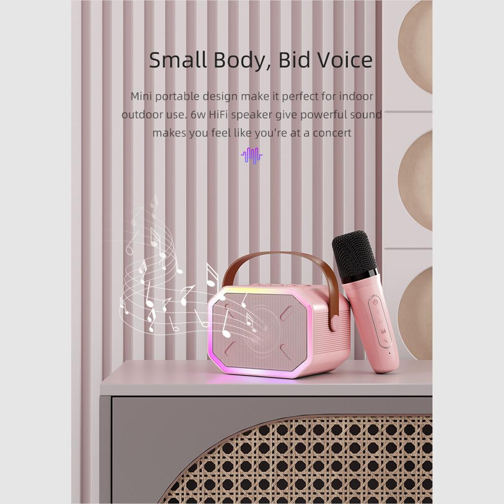 Мини-караоке-машина BT Караоке-динамик с беспроводными микрофонами Ослепительный цветовой световой эффект для